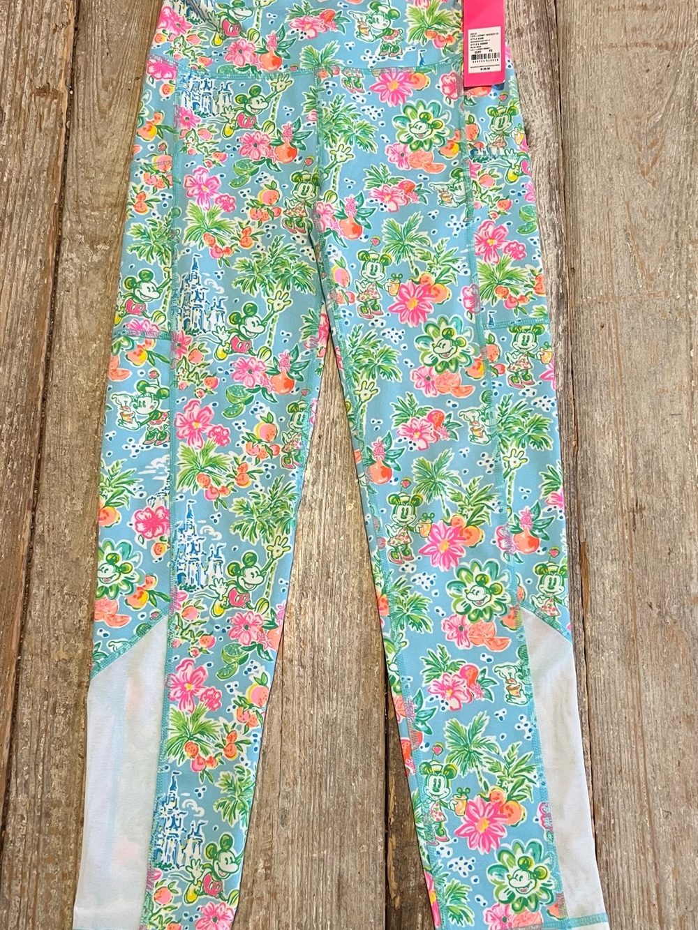Lilly Pulitzer Pastel Blue Tropical Floral Leggings with Pink Accents